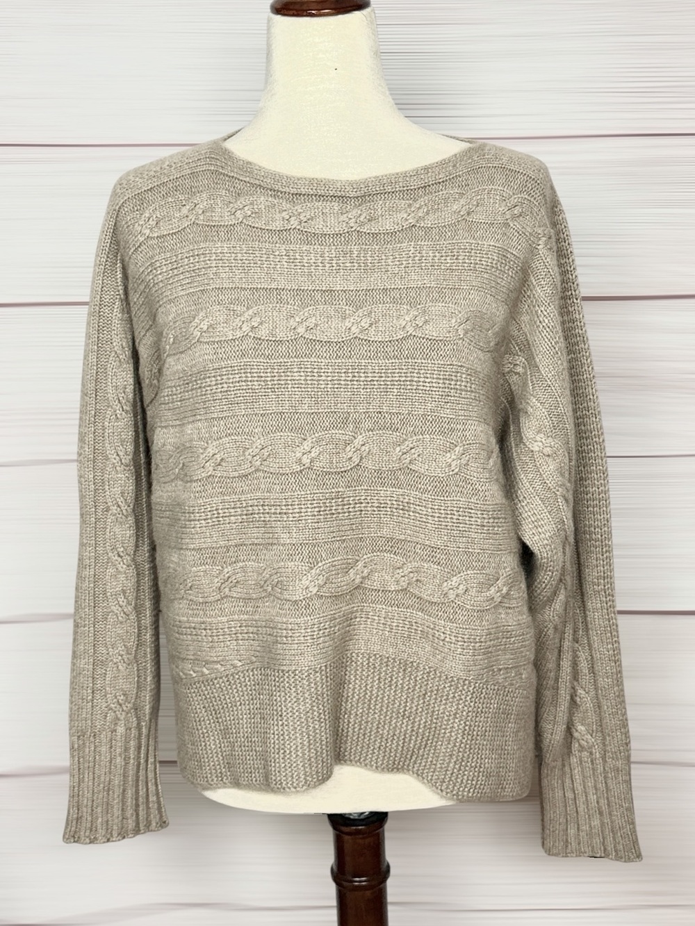 Tabaroni Cashmere Loro Piana Chunky Sweater Oatmeal Boat Neck Batwing Italy US12